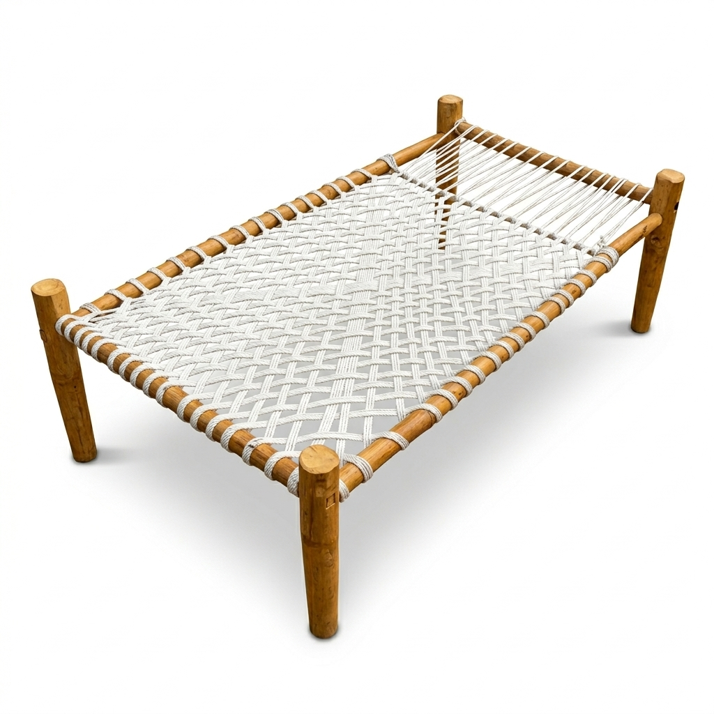 Moongil Kattil (Bamboo Cot) with White Rope - Image 2