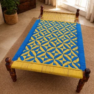 Wooden Kayithu Kattil with Colorful Rope Design